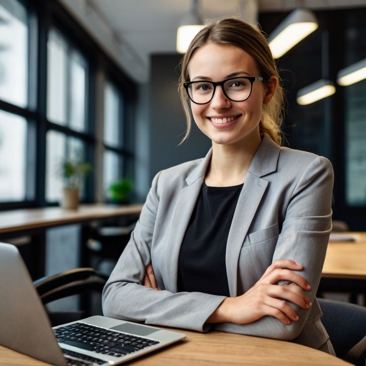 Dáma v kanceláři pracuje a usmívá se na změny v zákoníku práce 2025.